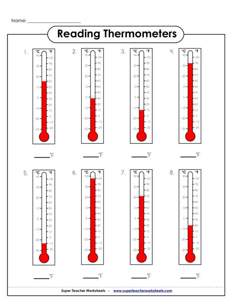 reading a thermometer worksheet answers